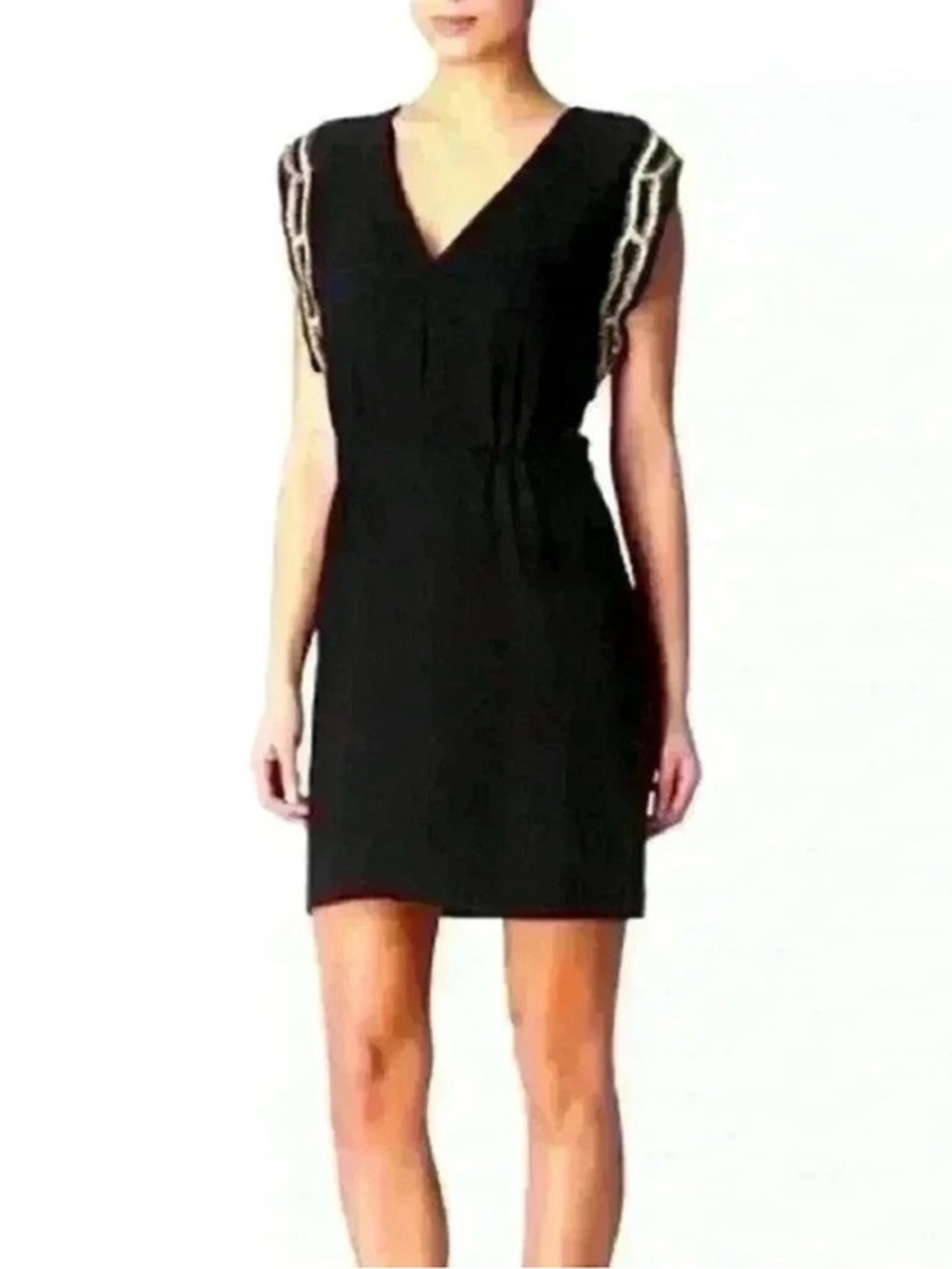 Maje Riviera Sequin Sleeve Black/Gold Mini Dress Size 36/S